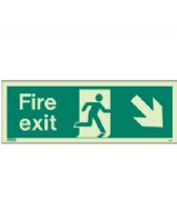 Fire Exit Down Right Sign Jalite Photo-Luminescent On 1mm Rigid PVC