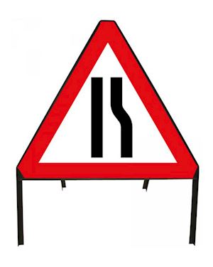 Road Narrows 'Offside' - Right Sign And Frame