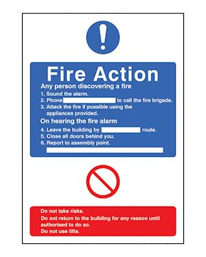 Fire Action Information Sign Self Adhesive Vinyl