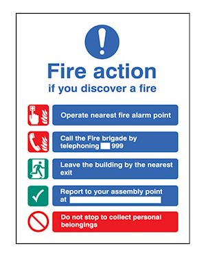 Fire Action Sign On Rigid Plastic