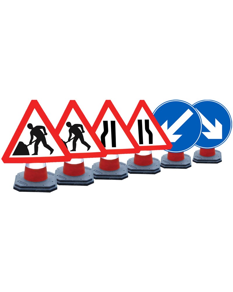 Reflective Road Works Cone Sign Package 750mm Signs Chapter 8 Compliant 3mm PVC 