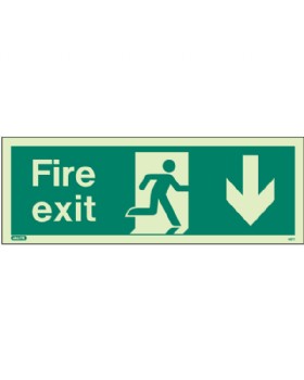 Fire Exit Down Sign Photo-Luminescent On Rigid PVC