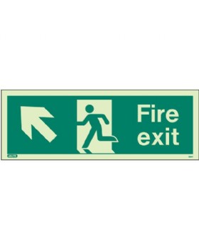 Fire Exit Up Left Sign Jalite Photo-Luminescent On 1mm Rigid PVC