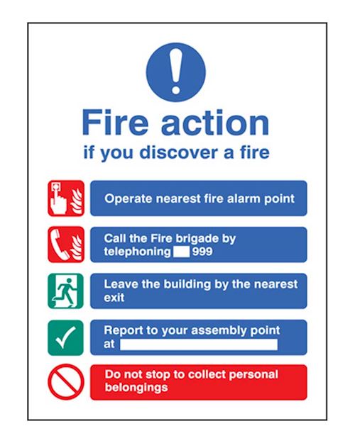 Fire Action Sign Self Adhesive Vinyl