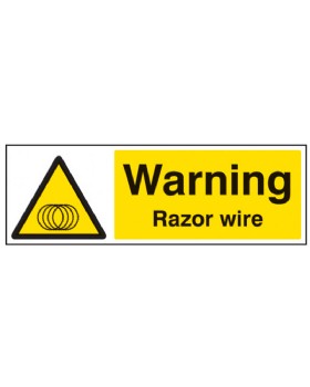 Warning Razor Wire Sign On Self Adhesive Vinyl