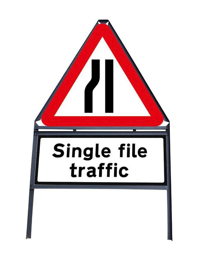 Road Narrows Nearside - Single File Traffic