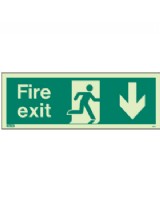 Fire Exit Down Sign Photo-Luminescent On Rigid PVC