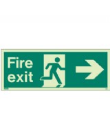 Fire Exit Right Sign Photo-Luminescent On 1mm Matt PVC