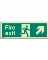 Fire Exit Up Right Sign Jalite Photo-Luminescent On 1mm Rigid PVC
