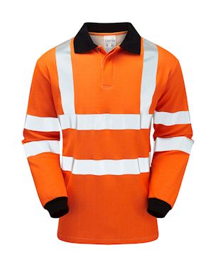 Flame Retardant Anti-Arc High Visibility Orange Long Sleeve Polo Shirt