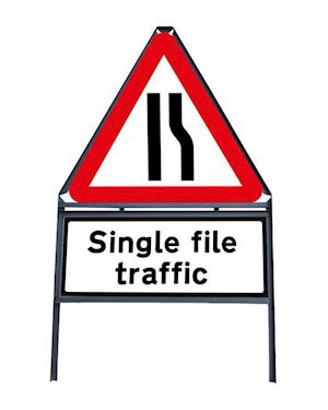 Road Narrows Offside - Single File Traffic Sign